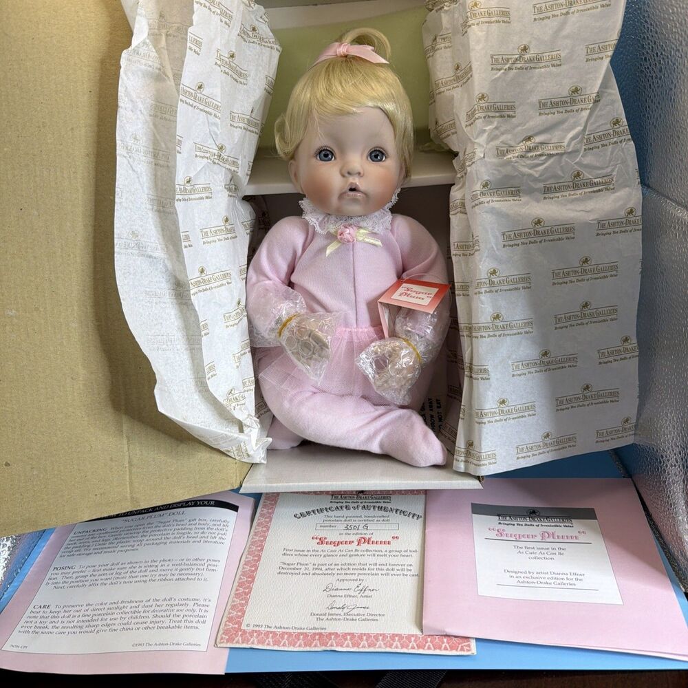 *RARE* Vintage Ashton Drake Porcelain Doll "Sugar Plum" 1993, 12" w/ Box & CoA